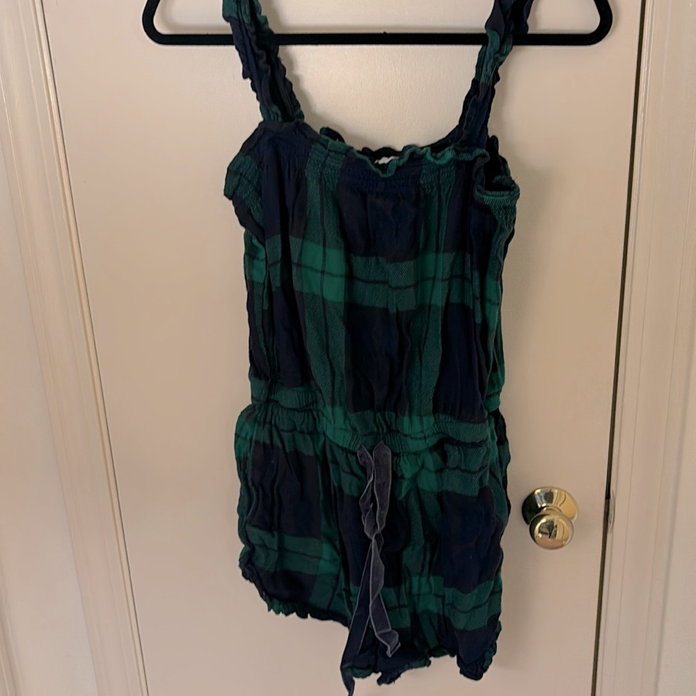 Aerie. Green and navy romper. Size large